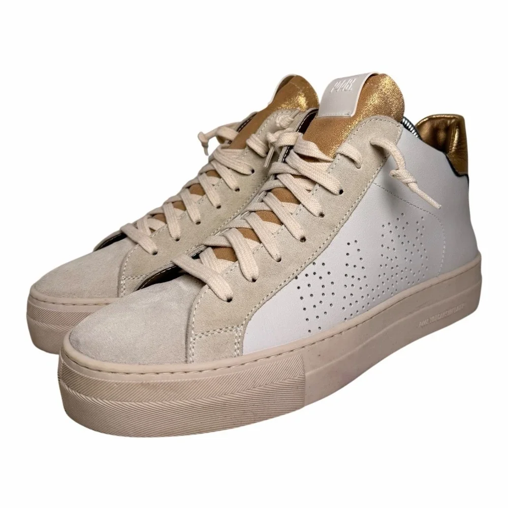 P448 Thea Mid Millennium White Gold Leather Platform Sneakers EU 40 US 9.5 - Picture 10 of 12